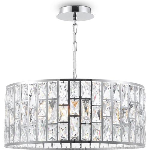 Hängelampe Metall rund D: 50 cm H: max. 47,5 cm Chrom E27 4-flammig Art Déco Kristall Hängeleuchte