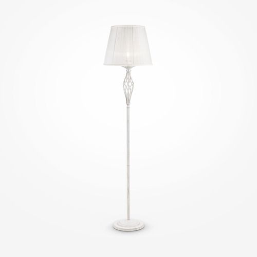Stehlampe Metall Stoff E14 165 cm hoch in Shabby Weiß Gold Weiß rund Klassisch