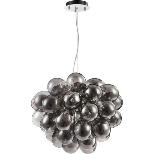 Pendelleuchte Metall Rauchglas G9 50 cm breit H: max. 170 cm Nickel Rauchgrau 8-flammig Kugel Schirm Modern