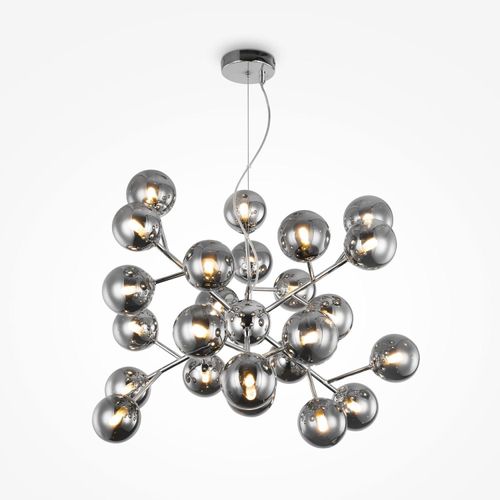 Pendelleuchte Metall Rauchglas B: 65 cm H: max. 146,5 cm Chrom Rauchgrau G9 24-flammig Kugelschirm Modern