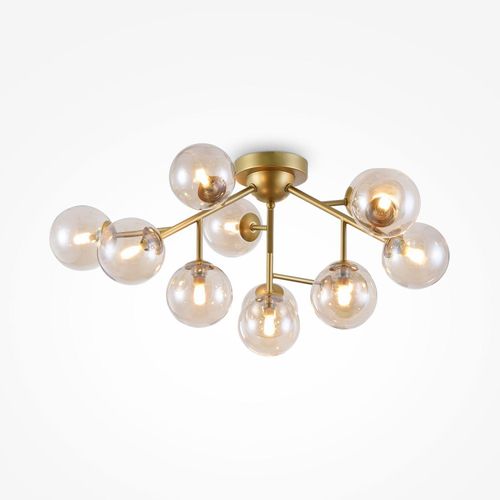 Deckenleuchte Metall Rauchglas 60 cm breit in Gold Bernstein G9 12-flammig Kugel Schirm Modern Deckenlampe
