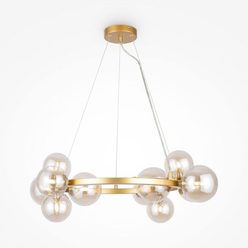 Pendelleuchte Rauchglas Metall G9 B: 67 cm H: max. 137 cm in Gold Bernstein 11-flammig Kugel Schirm Modern