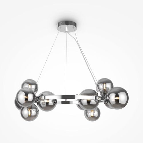 Hängeleuchte Metall Rauchglas 67 cm breit H: max. 137 cm Chrom Rauchgrau G9 11-flammig Kugel Schirm Modern