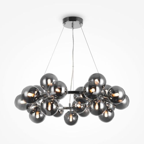Hängelampe Metall Rauchglas B: 69 cm H: max. 135,4 cm Chrom Rauchgrau G9 25-flammig Kugel Schirm Modern