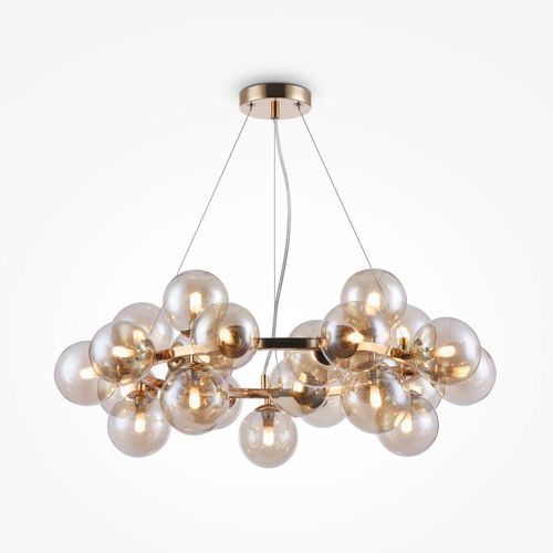 Pendelleuchte Metall Rauchglas G9 69 cm breit H: max. 135,4 cm in Gold Bernstein 25-flammig Kugel Schirm