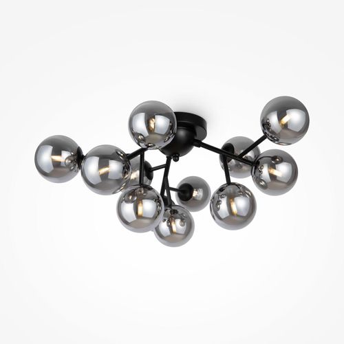 Deckenlampe Metall Rauchglas B: 60 cm Schwarz G9 12-flammig Kugelschirm Modern