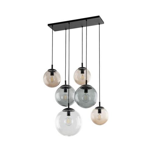 Hängeleuchte Metall Rauchglas H: max. 140 cm Schwarz Graphit Braun E27 Kugel Schirm Modern Hängelampe