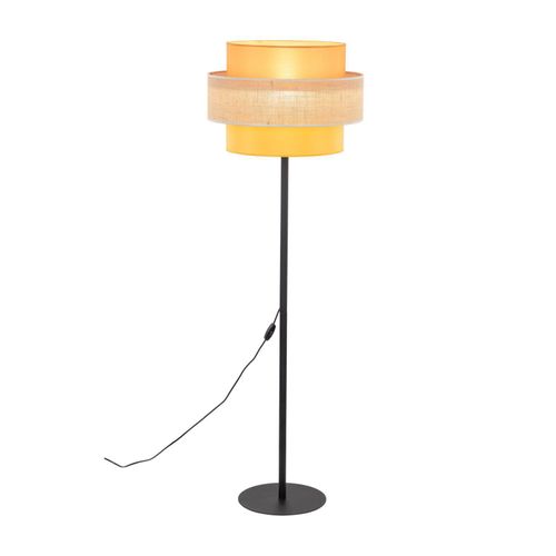 Stehleuchte Stoff Metall E27 159 cm Schwarz Natur Orange Gelb rund Modern