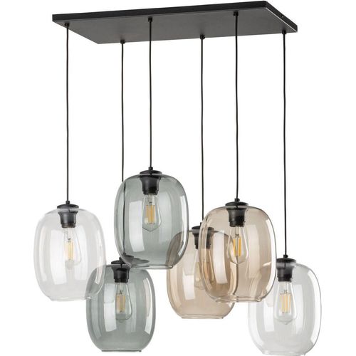 Hängelampe Metall Rauchglas E27 H: max. 130 cm Schwarz Graphit Braun länglich Modern