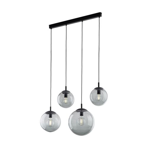 Pendelleuchte Metall Rauchglas E27 H: max. 175 cm Schwarz Graphit 4-flammig Kugelschirm Modern Hängelampe