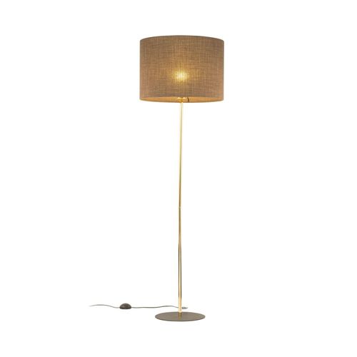 Stehlampe Metall Stoff E27 160 cm hoch in Gold Braun rund Modern Stehleuchte