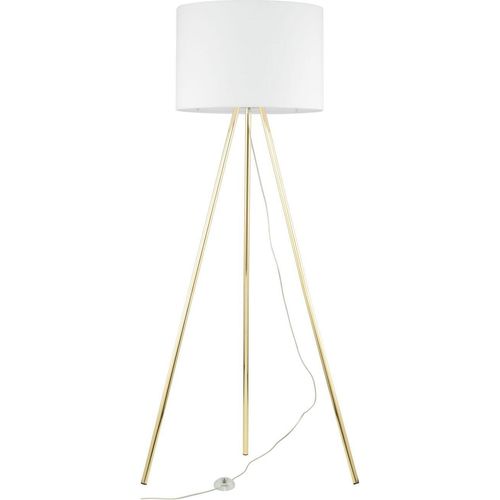Stehleuchte Metall Stoff E27 160 cm Dreibein in Gold Weiß Modern Stehlampe