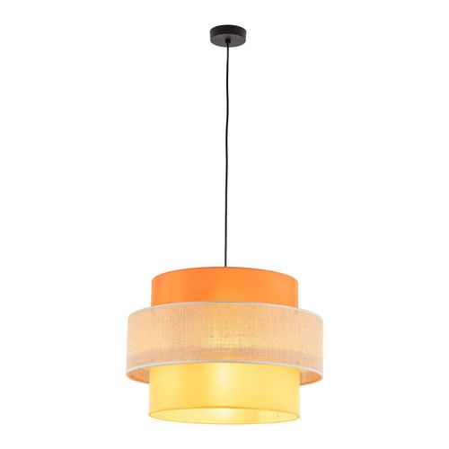 Hängelampe Metall Stoff D: 50 cm rund H: max. 160 cm Schwarz Natur Orange Gelb E27 Modern Hängeleuchte