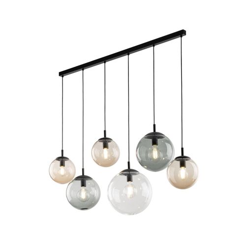 Pendelleuchte Metall Rauchglas E27 H: max. 150 cm Schwarz Graphit Braun Kugel Schirm Modern