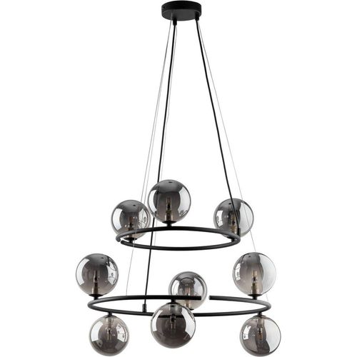 Hängeleuchte Metall Rauchglas B: 62 cm H: max. 140 cm Schwarz Graphit G9 Kugelschirm Modern