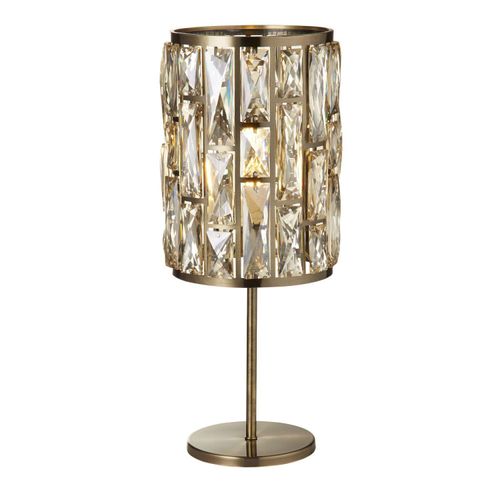 Tischlampe Metall Rauchglas E14 D: 19,5 cm 47 cm in Messing Antik Champagner rund Art Déco