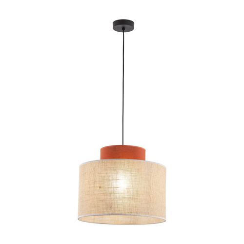 Pendelleuchte Metall Stoff E27 Ø 20 cm rund H: max. 170 cm Schwarz Natur Ziegelrot Retro Hängeleuchte