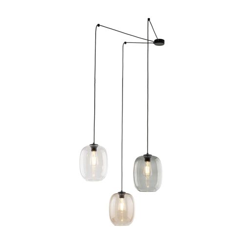 Pendelleuchte Metall Rauchglas B: 400 cm H: max. 210 cm Schwarz Graphit Braun E27 3-flammig Modern