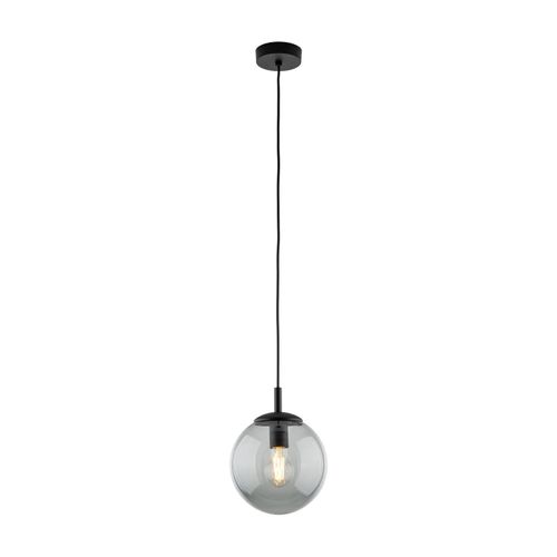 Hängelampe Metall Rauchglas D: 30 cm H: max. 170 cm Schwarz Graphit E27 rund Kugel Schirm Modern Hängeleuchte