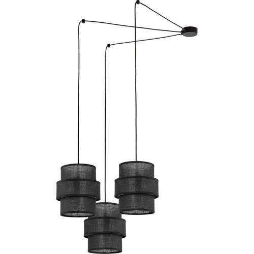 Pendelleuchte Metall Stoff 400 cm breit H: max. 210 cm Schwarz E27 3-flammig Modern Hängeleuchte
