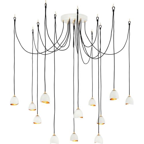Hängeleuchte Metall E27 152,4 cm breit H: max. 370 cm in Schwarz Weiß Gold Kugelschirm Modern