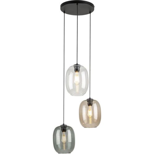 Hängelampe Rauchglas Metall E27 B: 45 cm H: max. 110 cm Schwarz Graphit Braun 3-flammig Modern Pendelleuchte