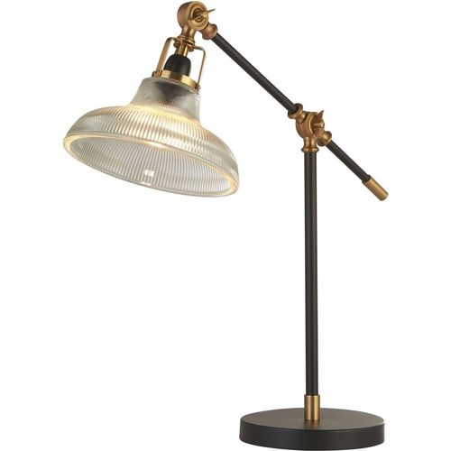 Schreibtischlampe Metall Glas E14 67 cm hoch in Gold Antik Vintage Tischleuchte