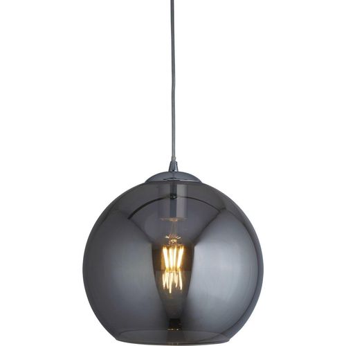 Pendelleuchte Metall Rauchglas E27 rund Ø 35 cm H: max. 120 cm Chrom Rauchgrau Kugelschirm Retro Hängelampe
