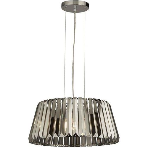 Hängelampe Metall E14 rund Ø 47 cm H: max. 150 cm Chrom Rauchgrau Jugendstil Kristall Hängeleuchte