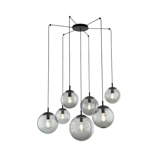 Pendelleuchte Metall Rauchglas E27 B: 400 cm H: max. 220 cm Schwarz Graphit Kugel Schirm Modern Hängeleuchte