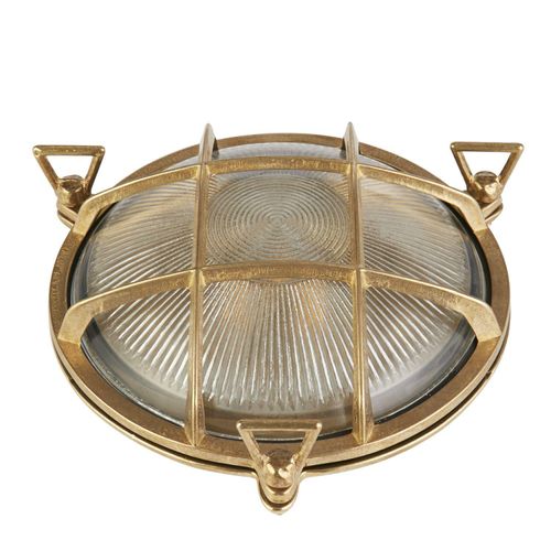 Außenlampe Wand Echt-Messing Glas E27 IP64 D: 24 cm in Messing rund Maritim Außenwandlampe