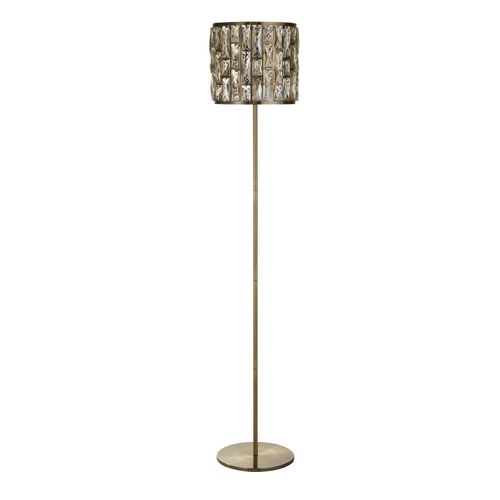 Stehleuchte Rauchglas Metall E27 155 cm hoch in Messing Antik Champagner rund Art Déco Stehlampe