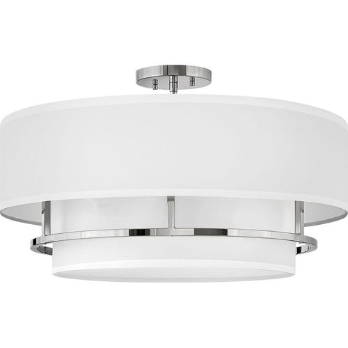 Deckenleuchte Metall Stoff D: 58,4 cm Nickel poliert Weiß E14 4-flammig rund Modern