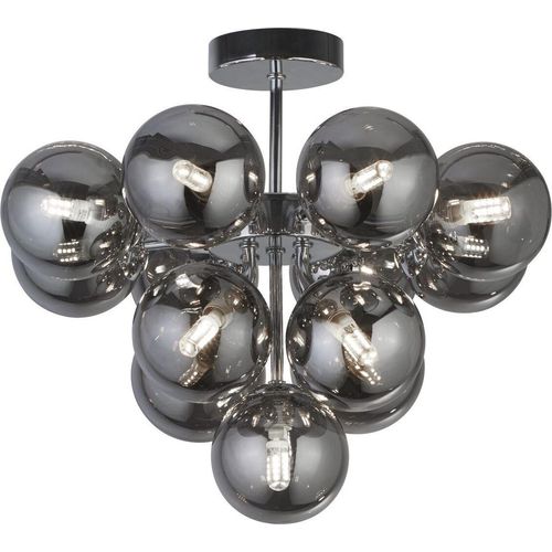 Deckenleuchte Metall Rauchglas G9 41 cm breit Chrom Rauchgrau Kugel Schirm Retro