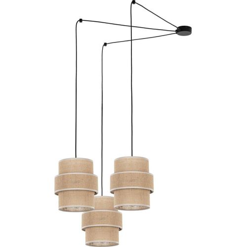 Hängelampe Metall Stoff 400 cm breit H: max. 210 cm Schwarz Natur E27 3-flammig Modern Pendelleuchte