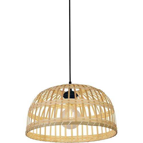 Pendelleuchte Holz Ø 40 cm rund H: max. 155 cm Schwarz Natur E27 Modern Hängelampe