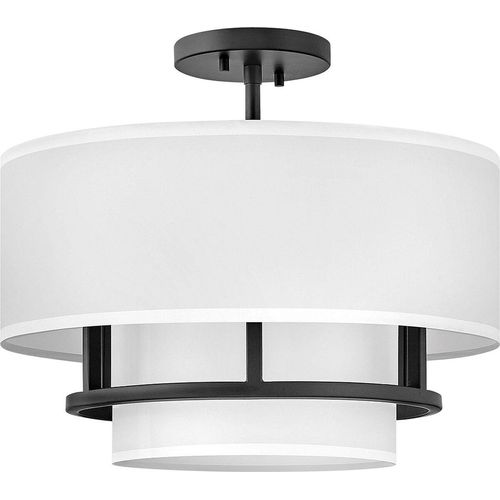 Deckenleuchte Metall Stoff E14 D: 40,6 cm rund Schwarz Weiß 3-flammig Modern