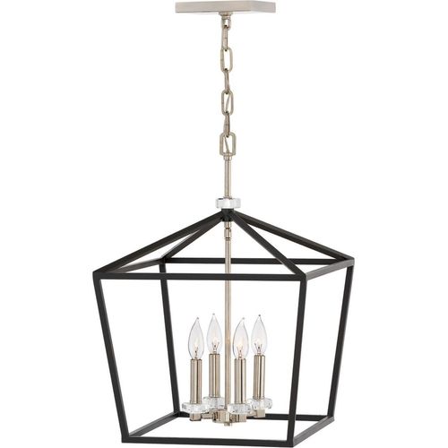 Pendelleuchte Metall E14 40,5 cm breit H: max. 216,9 cm Schwarz Nickel poliert 4-flammig Vintage Kristall
