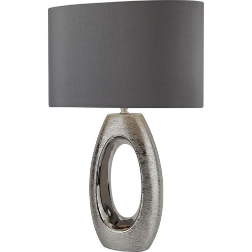 Tischleuchte Keramik Stoff E27 61 cm Chrom Grau Modern Keramiklampe