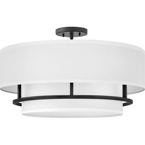 Deckenlampe Metall Stoff E14 D: 58,4 cm rund Schwarz Weiß 4-flammig Modern