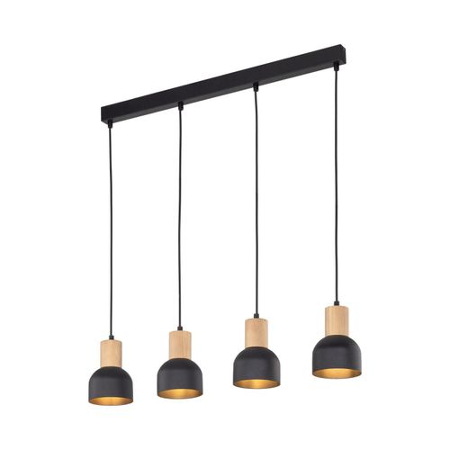 Pendelleuchte Metall E27 H: max. 120 cm Schwarz Holz hell 4-flammig länglich Skandinavisch Hängelampe