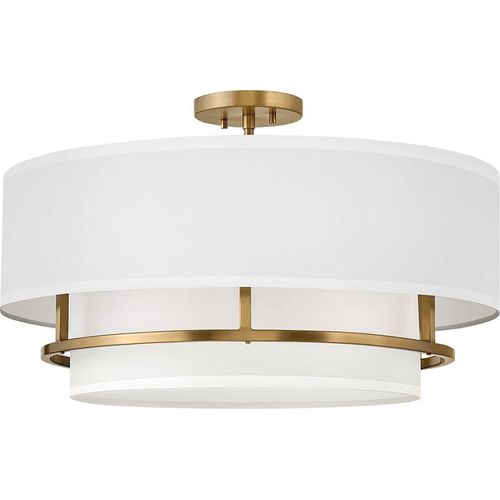 Deckenleuchte Metall Stoff E14 D: 58,4 cm rund in Messing Weiß 4-flammig Modern Deckenlampe