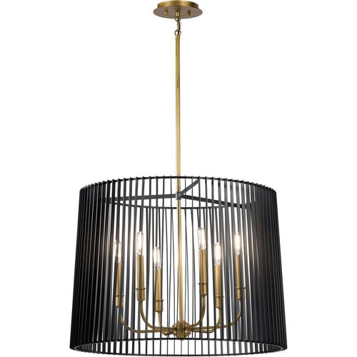 Hängeleuchte Metall E14 rund Ø 66 cm H: max. 155 cm in Messing Schwarz Modern
