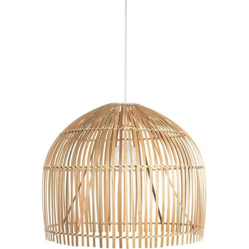 Pendelleuchte Metall Holz E27 D: 60 cm H: max. 160 cm Weiß Natur rund Modern