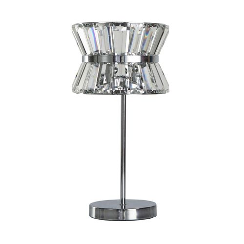 Tischlampe Metall G9 D: 21,5 cm 42,5 cm hoch Kristall Chrom 2-flammig rund Art Déco Tischleuchte