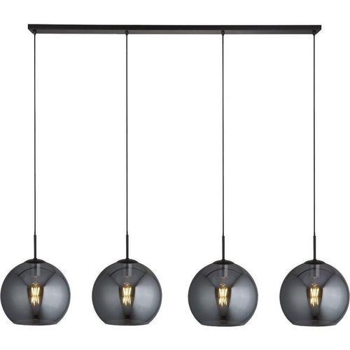 Pendelleuchte Metall Rauchglas H: max. 241 cm Schwarz Rauchgrau E27 4-flammig Kugel Schirm Retro