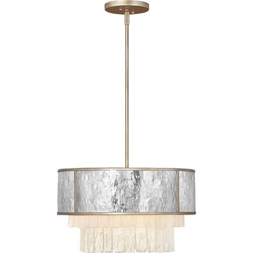 Hängeleuchte rund D: 50,8 cm H: max. 124,9 cm in Creme-Gold Edelstahl E14 4-flammig Modern Kristall