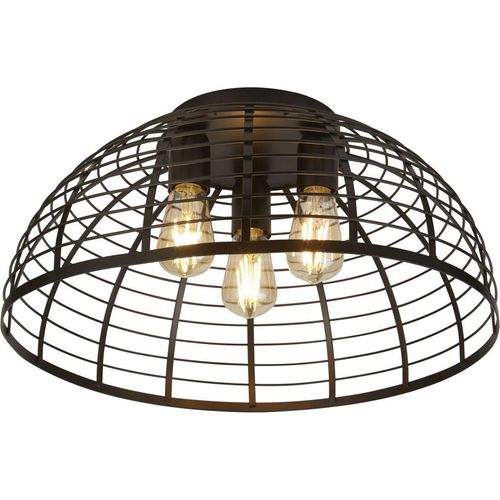Deckenlampe Metall D: 40 cm Schwarz E27 3-flammig rund Retro Draht Schirm Deckenleuchte