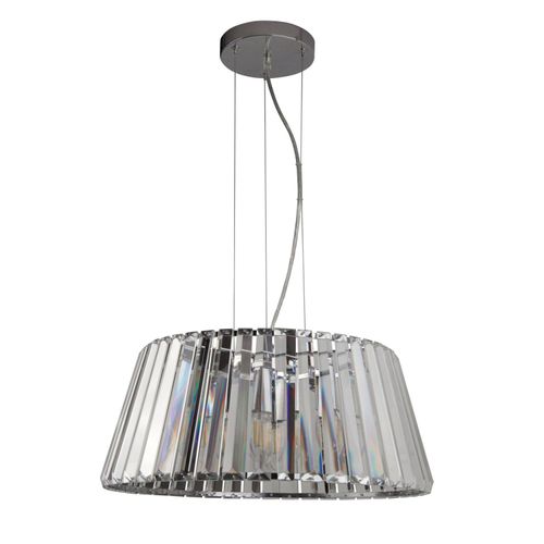 Pendelleuchte Metall D: 47 cm H: max. 150 cm Chrom E14 rund Jugendstil Kristall Hängeleuchte