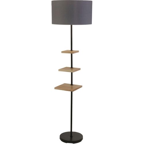 Stehlampe Metall Stoff E27 163 cm Holz hell Grau rund Modern
